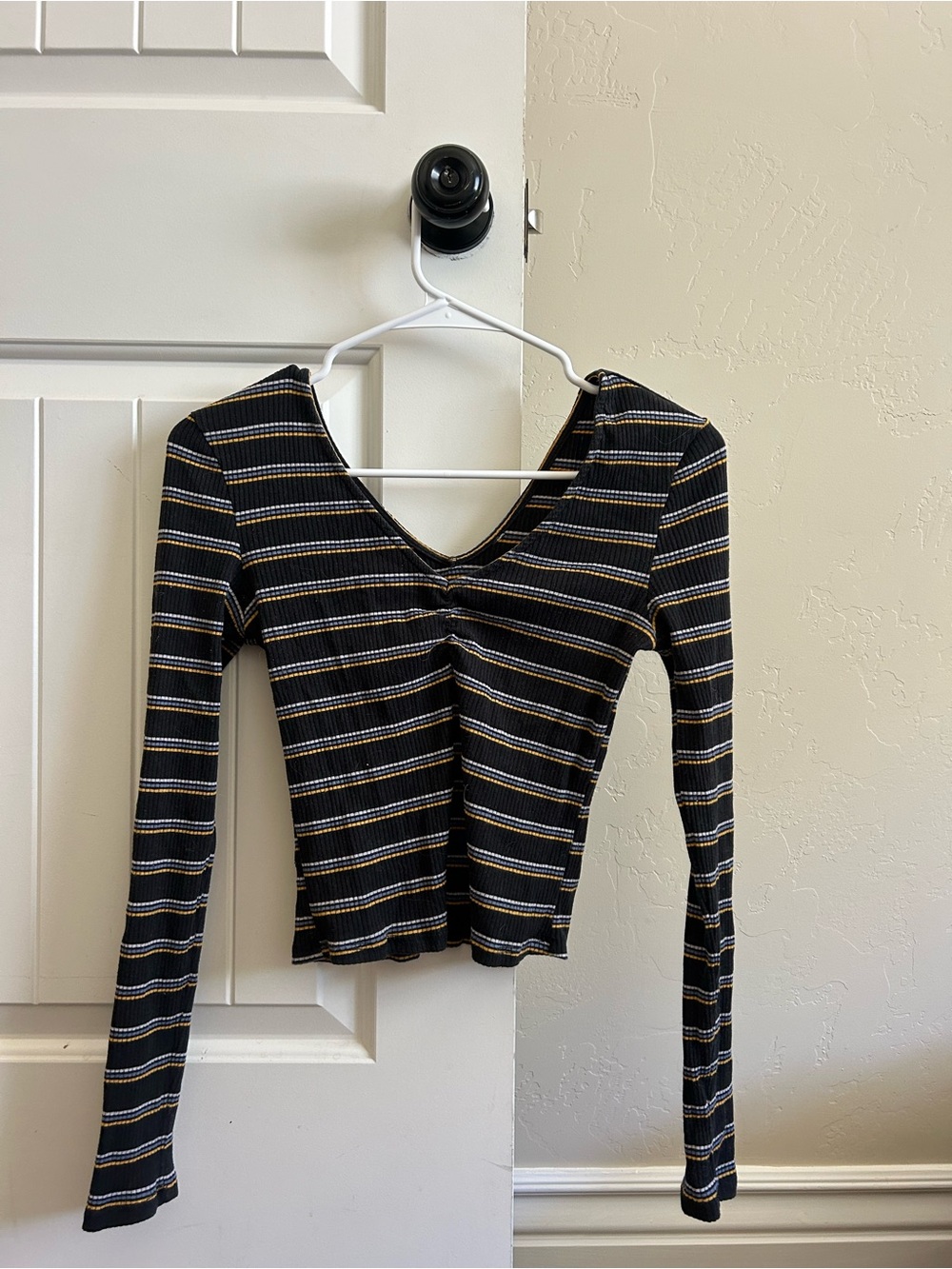 Pacsun Black Striped Long-Sleeve V-Neck Ribbed Top